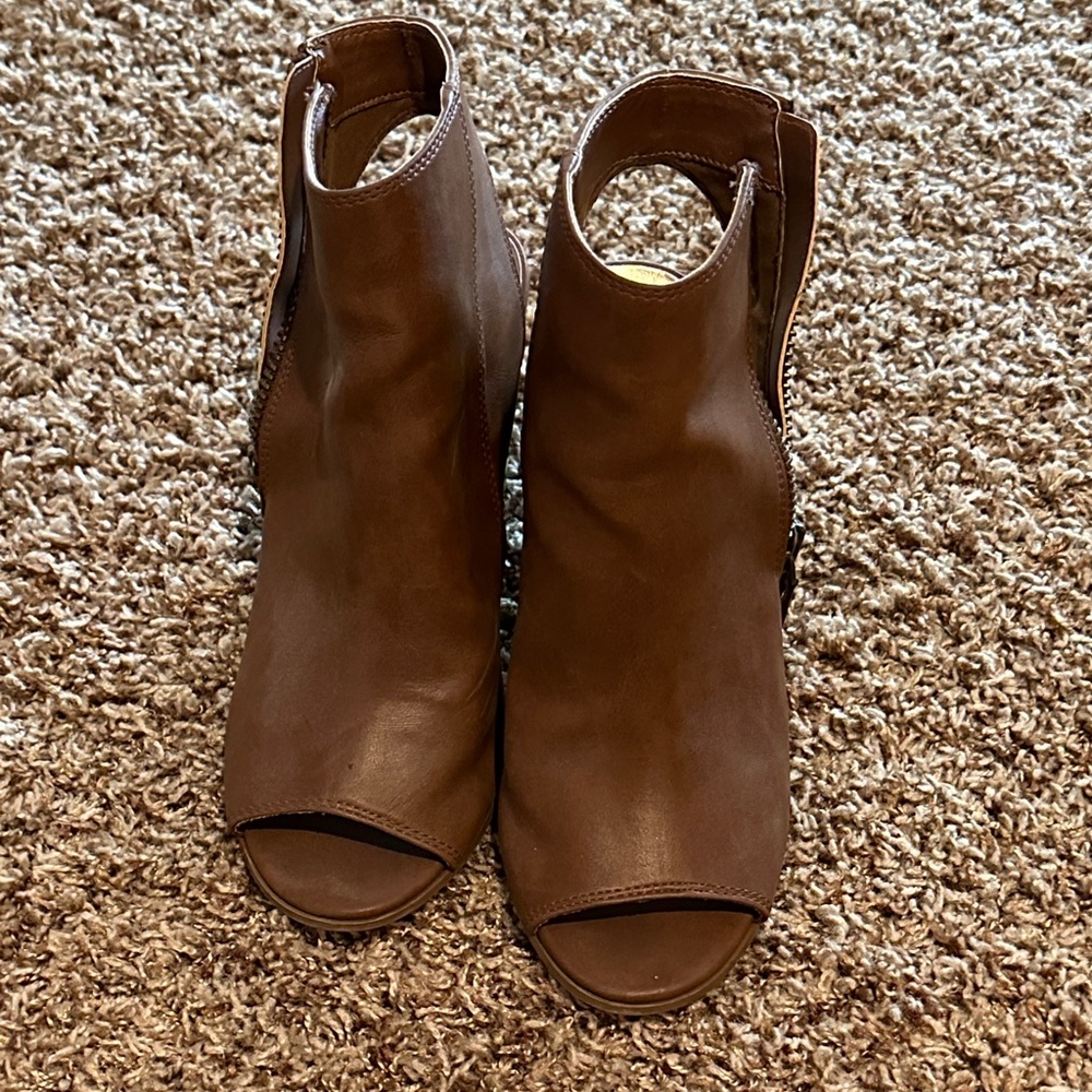 Madden Girl Brown Peep-Toe Ankle Booties